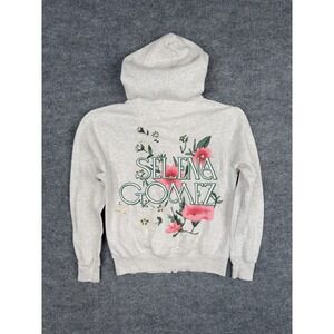 Selena Gomez Gray Zip Hoodie XS Women's Floral Logo Sweatshirt Pop Tour Merch